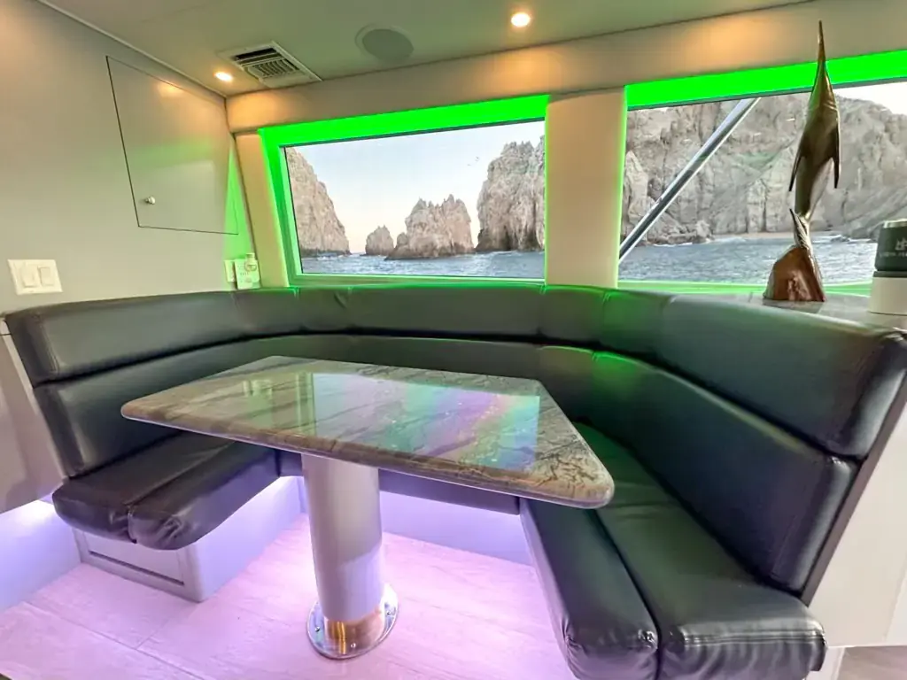 Dining booth on Lion Heart with El Arco