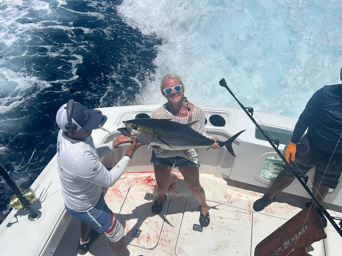 Trophy yellowfin tuna on Lion Heart offshore fishing charter Cabo San Lucas